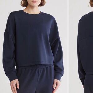 Zella Whisper Knit Easy Crew Navy Sweatshirt and Joggers M